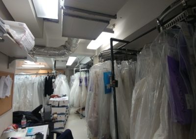 Railex System 771 Bridal Gown Storage Conveyors Downstairs in Wedding Dress Store